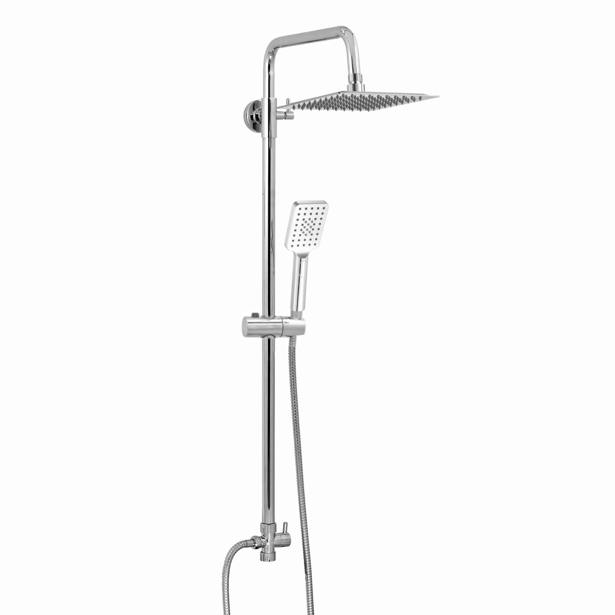 Carre dual shower riser kit adjustable height angled square easy clean head 200mm, handshower - chrome